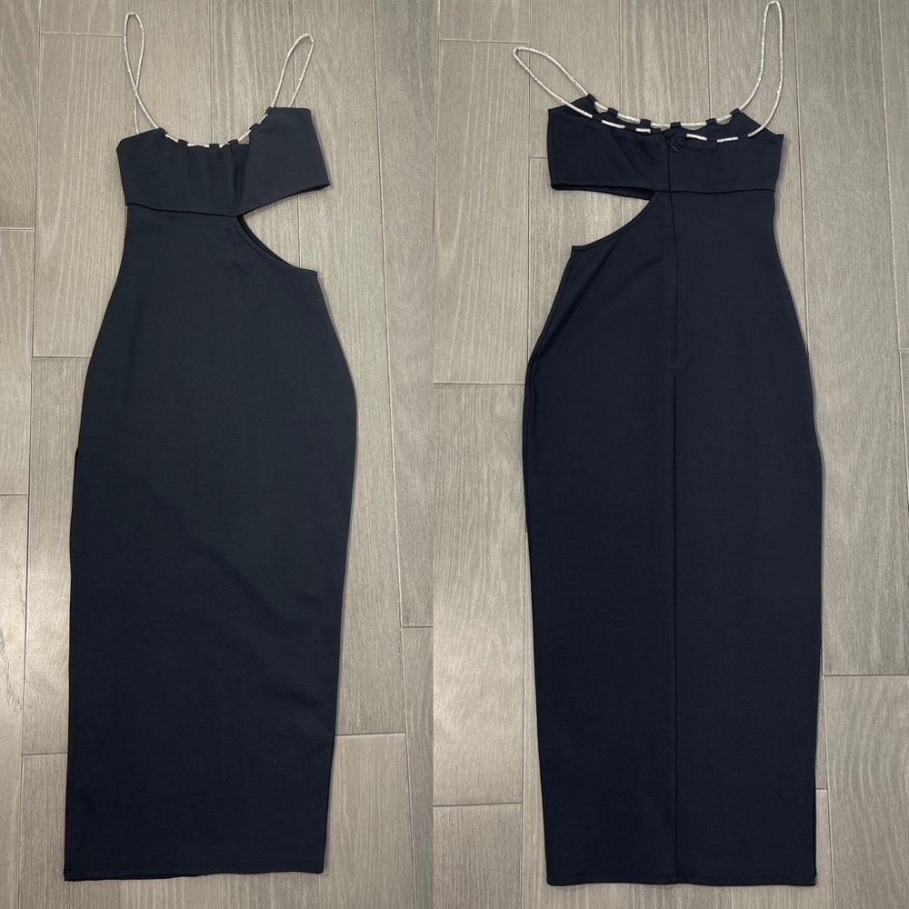 Lovers Friends Charlotte Midi Dress Black XS Crystal Cutout Cocktail Revolve - Picture 6 of 16